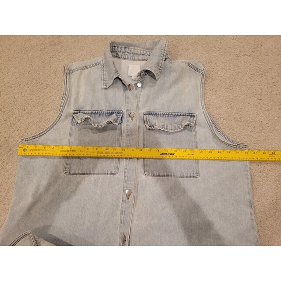 HM H&M Blue Denim Sleeveless Jacket Oversize Waistcoat Pocket Jean Vest women XL - Picture 3 of 6